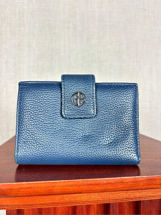 Giani Bernini Handbags - Giani Bernini Blue Pebbled Leather Wallet Snap Tab ID Window Kiss Lock Coin Purs